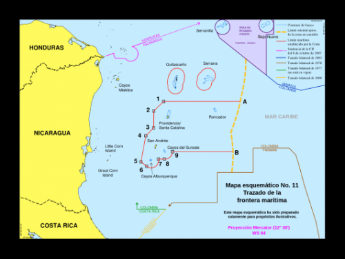 Пункты международного права, морское право, разбирательства по международным спорам, дело Никарагуа и Колумбии